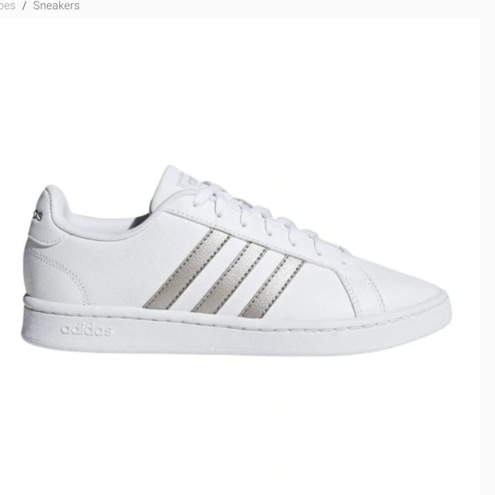 Adidas Womens Size 7 Grand Court Cloudfoam Lifestyle Sneakers White Silver Metal